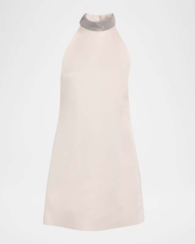 Satin Cady A-Line Dress with Precious Monili Collar